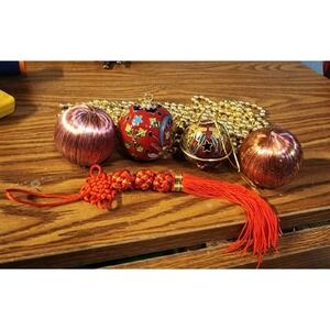 Vintage Cloisonne Brass Christmas Ornament Decor Mixed Lot MCM